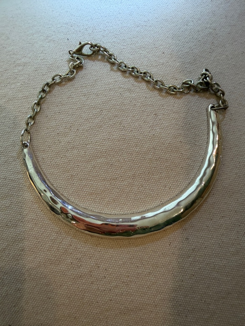 Silver Hammered Crescent Collar Necklace - Women Jewelry